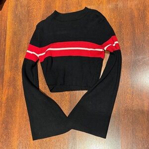 Renvy Black Crop Top with Red and White Stripes